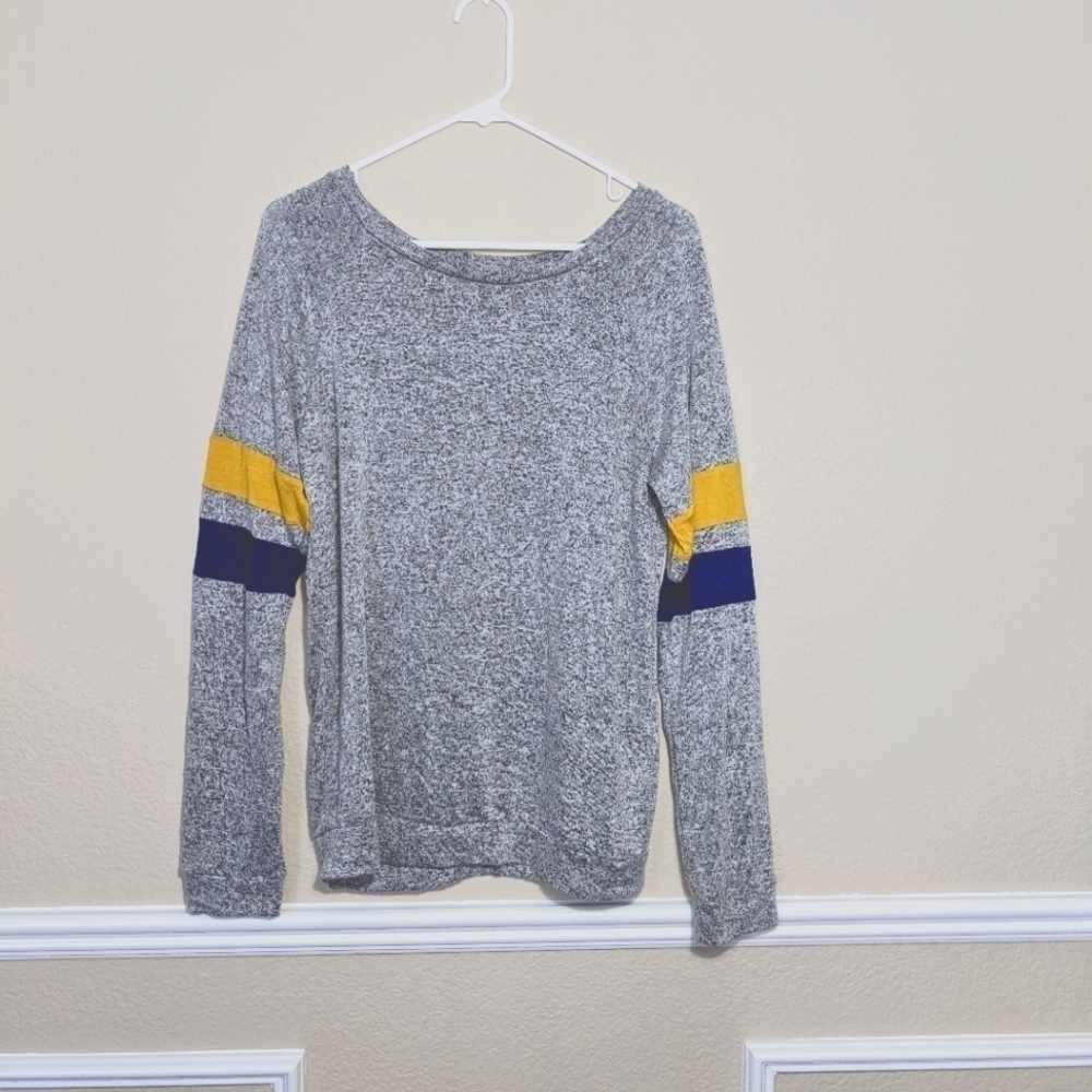 Yellow & Blue Striped Heather Gray Long-sleeve Top Popular Basics  NWOT